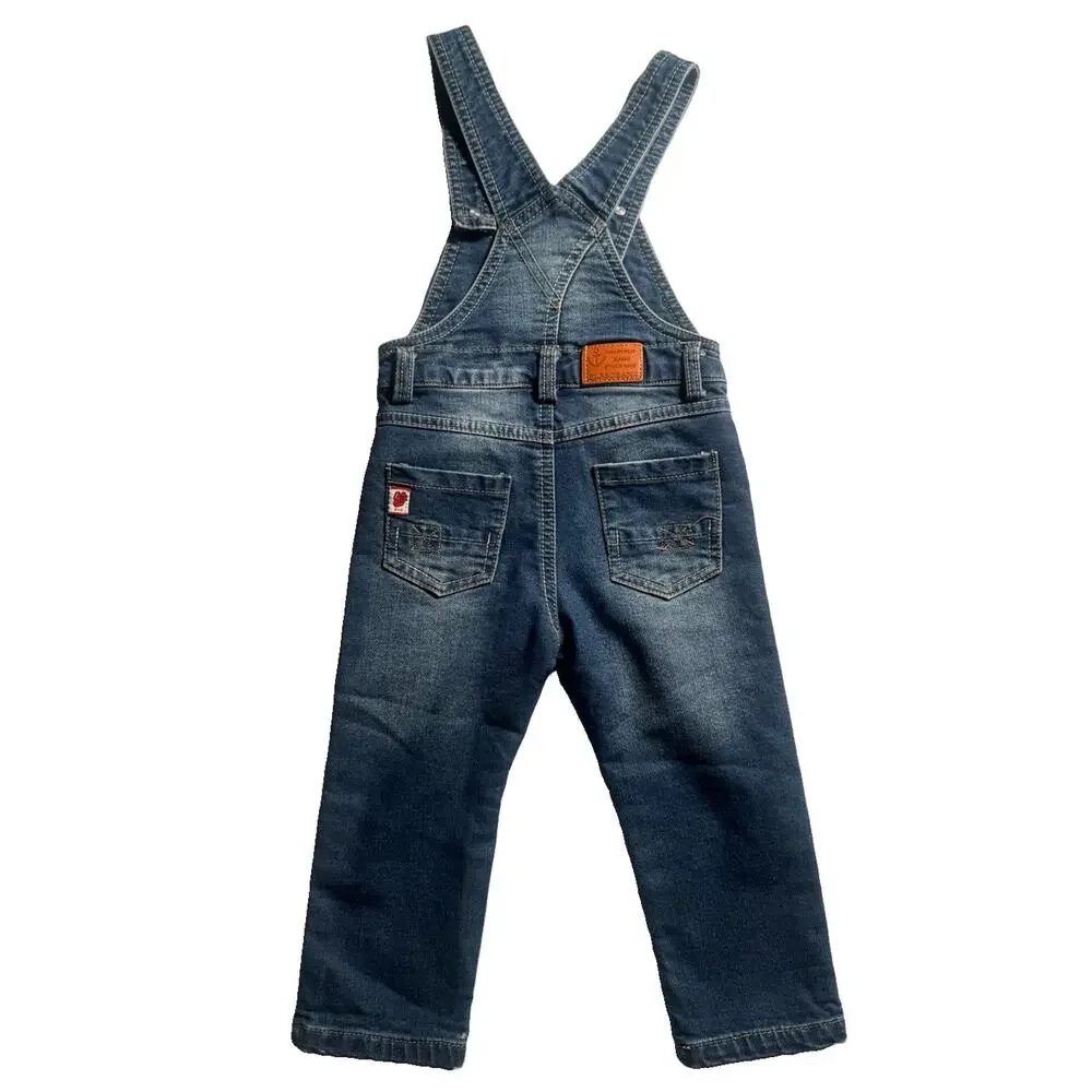 KidsCool Space Toddler 18-24 Months Denim Overalls Distressed Blue Jeans Bib